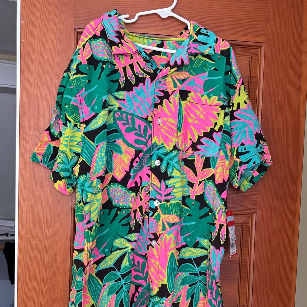 Boys Cat & Jack Neon Leaf Print Shirt